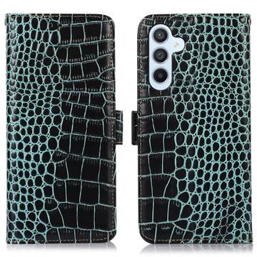 Samsung Galaxy S23 FE Crocodile Serie Läder Plånboksfodral med RFID - Grön