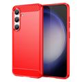 Samsung Galaxy S24 Borstat TPU Skal - Kolfiber - Röd