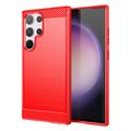 Samsung Galaxy S24 Ultra Borstat TPU Skal - Kolfiber - Röd
