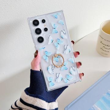 Samsung Galaxy S24 Ultra Butterfly TPU-fodral med ringhållare