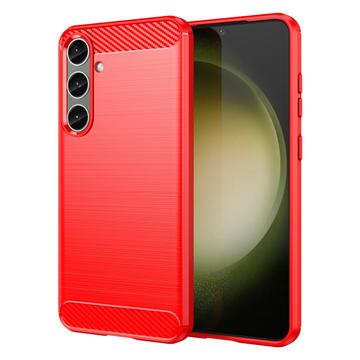 Samsung Galaxy S24+ Borstat TPU Skal - Kolfiber - Röd