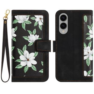 Samsung Galaxy S25 Edge Floral Plånboksfodral med kortplatser - Svart