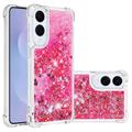 Samsung Galaxy S25 Edge Glitter Quicksand TPU-Skal - Rosa hjärtan
