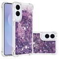 Samsung Galaxy S25 Edge Glitter Quicksand TPU-Skal - Lila hjärtan