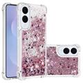 Samsung Galaxy S25 Edge Glitter Quicksand TPU-Skal - Roséguldhjärtan