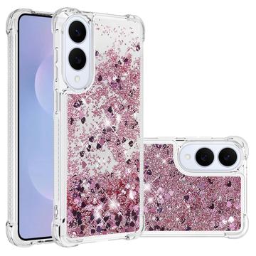 Samsung Galaxy S25 Edge Glitter Quicksand TPU-Skal - Roséguldhjärtan