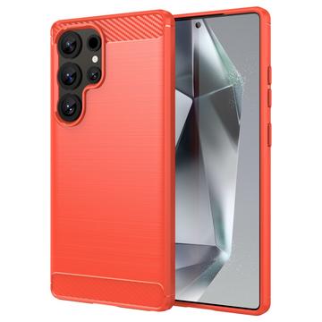 Samsung Galaxy S25 Ultra Borstat TPU Skal - Kolfiber - Röd