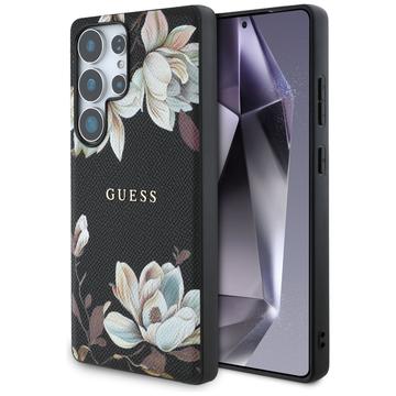 Samsung Galaxy S25 Ultra Guess Grained Printed Flower Pattern Skal - MagSafe-kompatibelt - Svart
