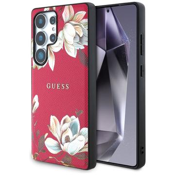 Samsung Galaxy S25 Ultra Guess Grained Printed Flower Pattern Skal - MagSafe-kompatibelt - Fuchsia