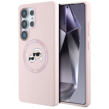 Samsung Galaxy S25 Ultra Karl Lagerfeld Double Heads MagSafe-skal i flytande silikon - Rosa