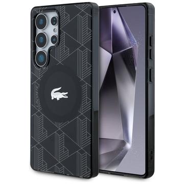 Samsung Galaxy S25 Ultra Lacoste Monogram med Silver Krokodil Logotyp Skal - MagSafe-kompatibelt - Svart