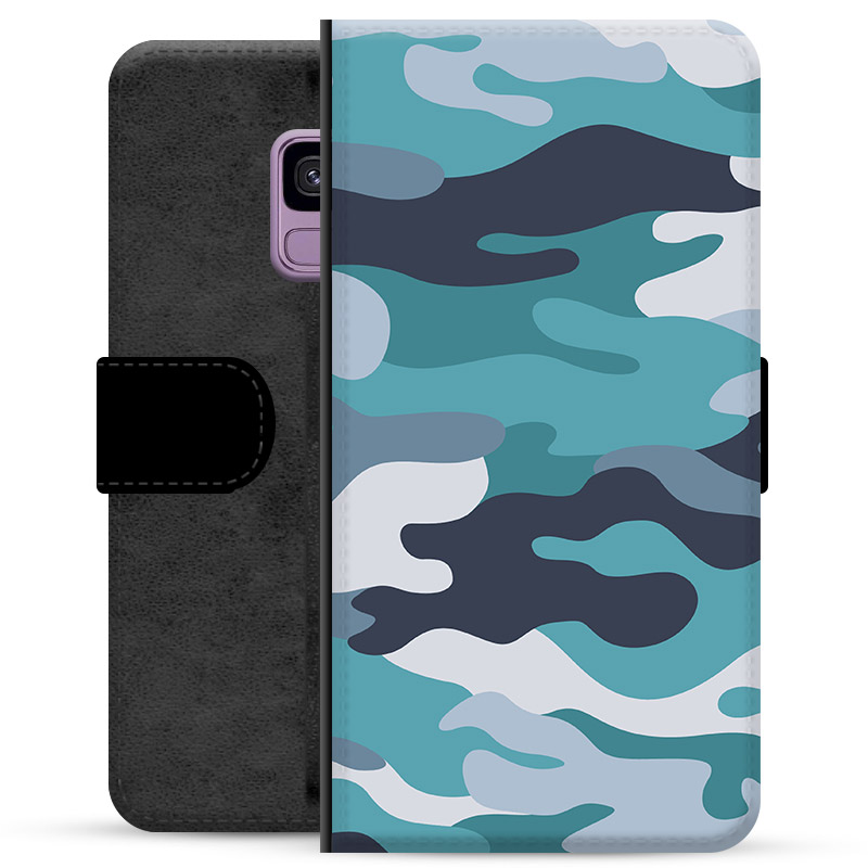 Samsung Galaxy S9 Premium Plånboksfodral - Blå Kamouflage