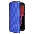 Samsung Galaxy Xcover 5 Flipfodral - Kolfiber - Blå