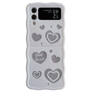 Samsung Galaxy Z Flip4 Glitter Wavy Edge TPU Skal - Hjärtan