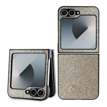 Samsung Galaxy Z Flip6/Z Flip7 FE Guess Glitter Flakes Metal Logo Hybridskal - Guld