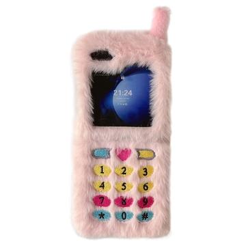 Samsung Galaxy Z Flip6/Z Flip7 FE Retro plysch skal med broderade urtavlor - Rosa