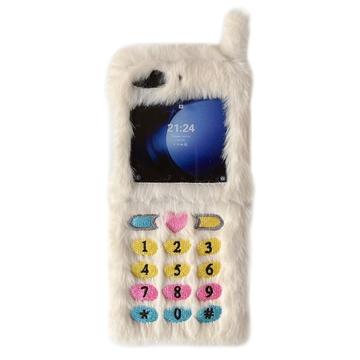 Samsung Galaxy Z Flip6/Z Flip7 FE Retro plysch skal med broderade urtavlor - Vit