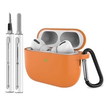 AirPods Pro 3 Silikonfodral med karbinhake och rengöringspenna - Orange