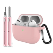 AirPods Pro 3 Silikonfodral med karbinhake och rengöringspenna - Rosa