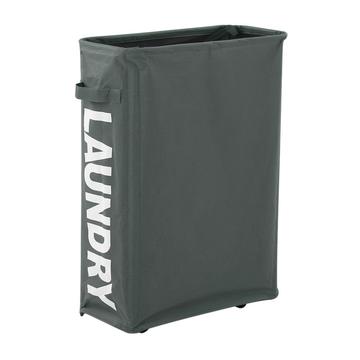 Smal hopfällbar tvättkorg i Oxford med hjul och lock med dragsko i mesh - Grå