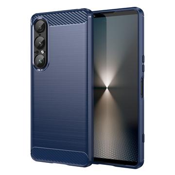 Sony Xperia 1 VII Borstat TPU Skal - Kolfiber - Blå