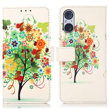 Sony Xperia 5 V Glam Series Plånboksfodral - Blommande Träd / Färgrik