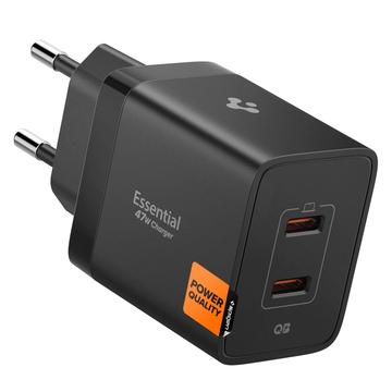 Spigen Essential EE472EU Dual USB-C snabbladdare för vägg 47W - Svart