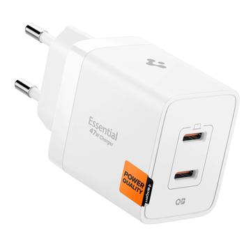 Spigen Essential EE472EU Dual USB-C snabbladdare för vägg 47W - Vit