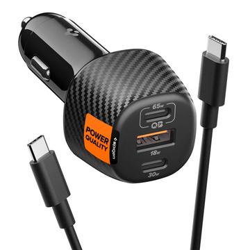 Spigen Essential EV1133 Ultrasnabb billaddare med 3 portar och USB-C-kabel - 113W - Svart