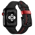 Apple Watch Series 7/SE/6/5/4/3/2/1 Stitched Läderarmband - 45mm/44mm/42mm - Svart