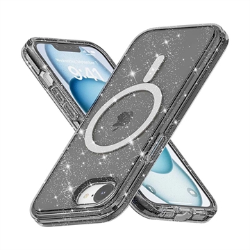 iPhone 16e Stylish Glitter Series Hybrid Skal - MagSafe-kompatibel - Svart