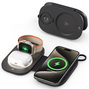 T5 3-i-1 vikbar trådlös reseladdare 15W - svart