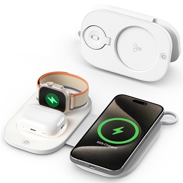 T5 3-i-1 vikbar trådlös reseladdare 15W - vit