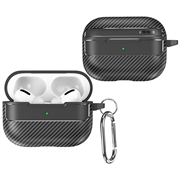  AirPods Pro 3 Borstad TPU-skal med Karbinhake - Kolfiber - Svart