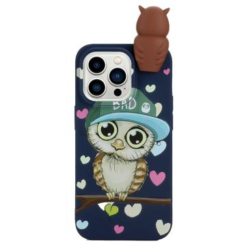 3D-Figur Serie iPhone 14 Pro TPU-skal - Safir / Uggla