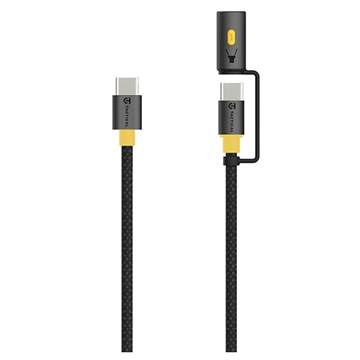 Tactical Stinger USB-C / USB-C-kabel med snap-on ficklampa - 60W, 1.5m - Svart