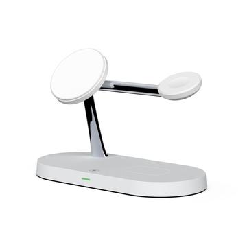 Tech-Protect A12 3-i-1 MagSafe trådlös laddare 15W med inbyggd LED-lampa (Öppen Box - God) - vit