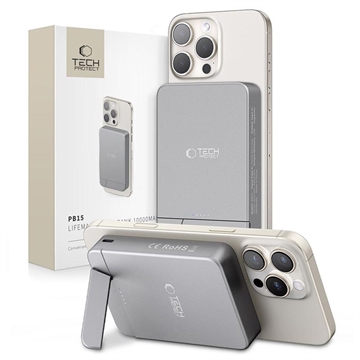 Tech-Protect PB15 LifeMag 10000mAh Magnetisk trådlös powerbank med stativ - 15W - Grå