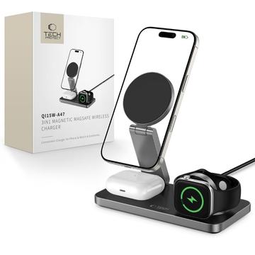 Tech-Protect QI15W-A47 3-i-1 vikbar MagSafe trådlös laddare