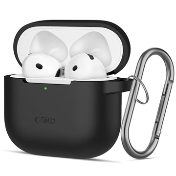 AirPods 4 Tech-Protect silikonfodral med krok - svart