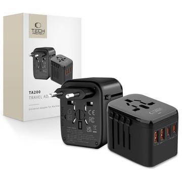 Tech-Protect TA200 Universal reseadapter - EU, Storbritannien, USA, AU - Svart