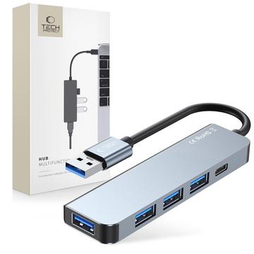 Tech-Protect V0 5-i-1 USB-A-hubb - 3xUSB 2.0, USB 3.0, USB-C PD - Grå