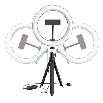 UN-205 8" LED-ringljus med stativ och telefonhållare Selfie-cirklampa för YouTube-videofotografering Makeup