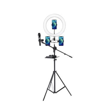 UN-700 10\'\' LED-ringljus med stativstativ, ljudkortsfack och 3 telefonhållare för selfie- och videofotografering på YouTube Makeup