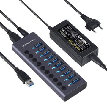 10-portars USB 3.0 Hub med individuella strömbrytare - Grå