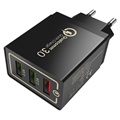 Universell 3-Port Snabb USB-reseladdare med QC3.0 - 18W - Svart