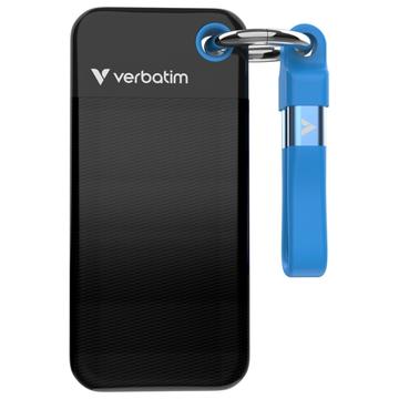 Verbatim 32191 Pocket SSD med nyckelring - 1TB, USB 3.2 Gen.2-kabel - Svart / Blå
