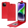 iPhone 15 Plus Vertikalt Flipfodral med Korthållare - Röd