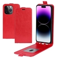 iPhone 15 Pro Vertikalt Flipfodral med Korthållare - Röd