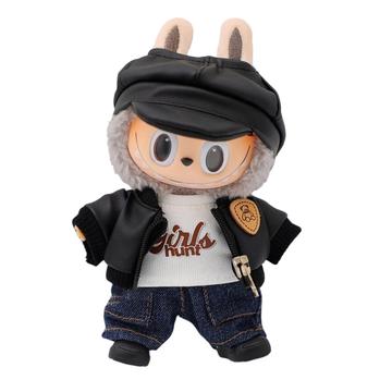 Vintage Aviator Style Klädset till Labubu Doll 17cm - 5 Delar - Svart